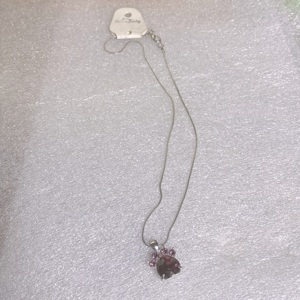 Fashion Jewelry purple crystal paw silver chain necklace